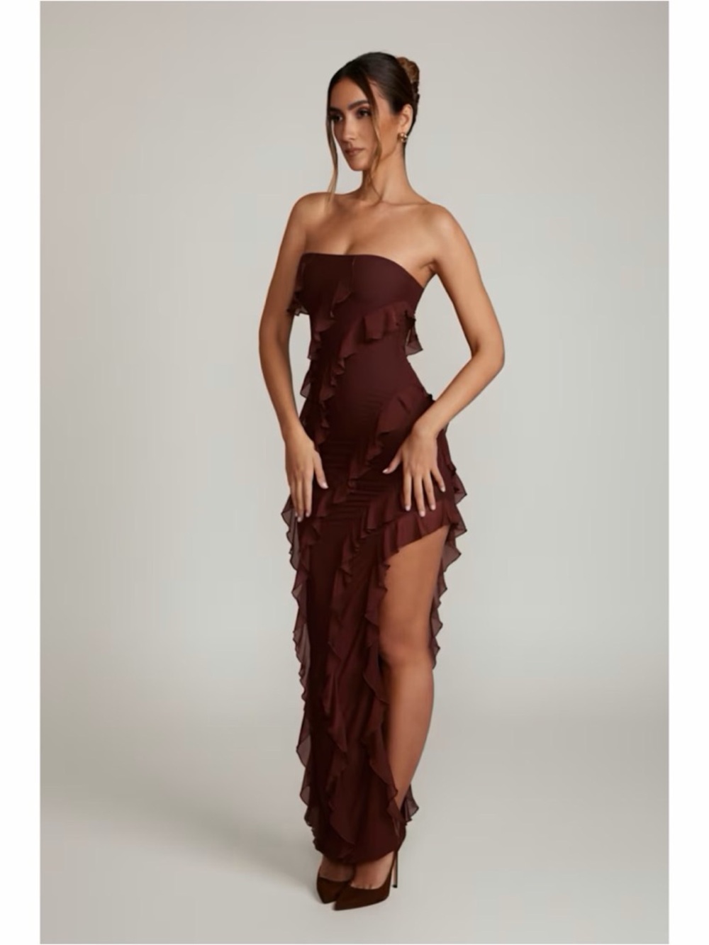 Oh Polly Nevali Bandeau Ruffle Detail Maxi Dress